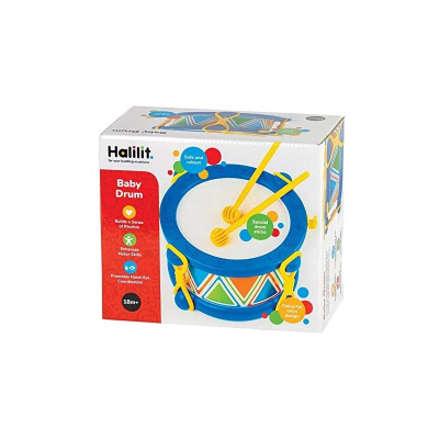 MD807EU Барабан-игрушка Halilit пластмассовый, с 2 палочками в комплекте, для детей 18м+