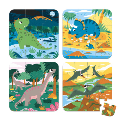 Набор пазлов "Динозавры" в чемоданчике: 4 пазла на 6, 9, 12 и 16 элементов