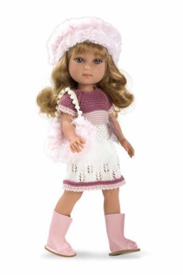 Arias ELEGANCE Кукла 36 см, виниловая, в платье, шапочке, ботиночках, с сумочкой