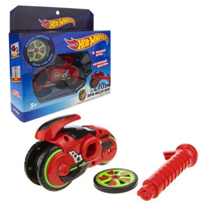 Hot Wheels Spin Racer "Огненный Фантом" пусковой механизм с диском, 12 см, коробка, красный