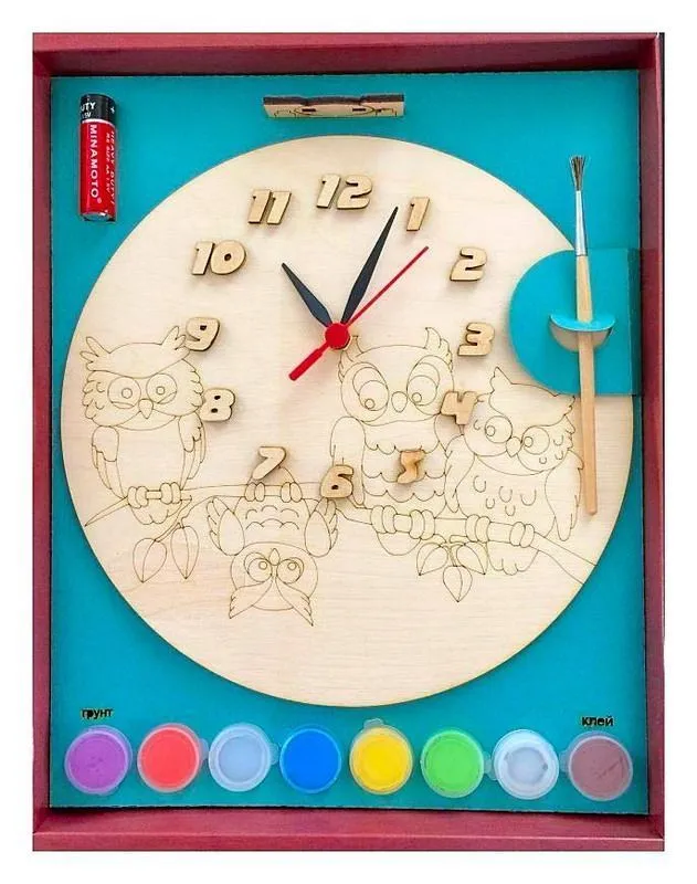 Часы с циферблатом под роспись "Совы" с красками