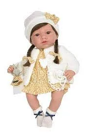 Кукла Arias ELEGANCE ARIA мягкая с винил. конечностями 40 см. В желтой одежде, с соской, смеется
