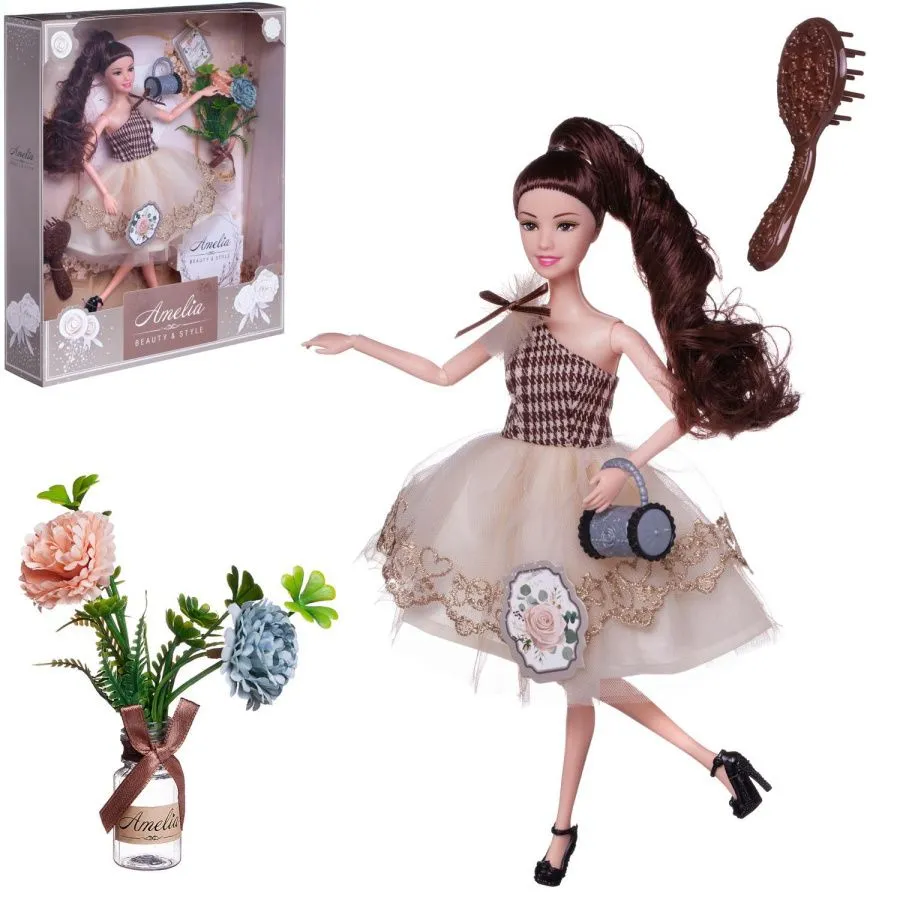 Кукла "Amelia. Современный шик" в платье с многослойной юбкой, темные волосы, 30 см