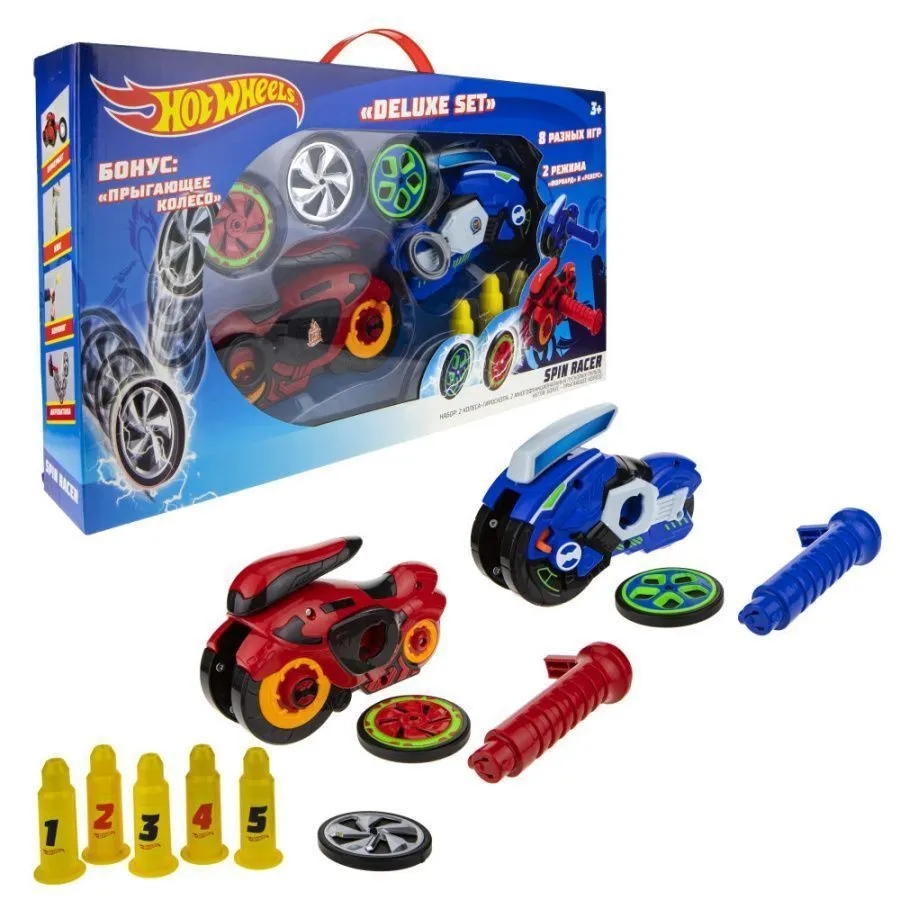 Hot Wheels Spin Racer Deluxe Set, 2 пусковых механизма + 3 диска, с аксессуарами