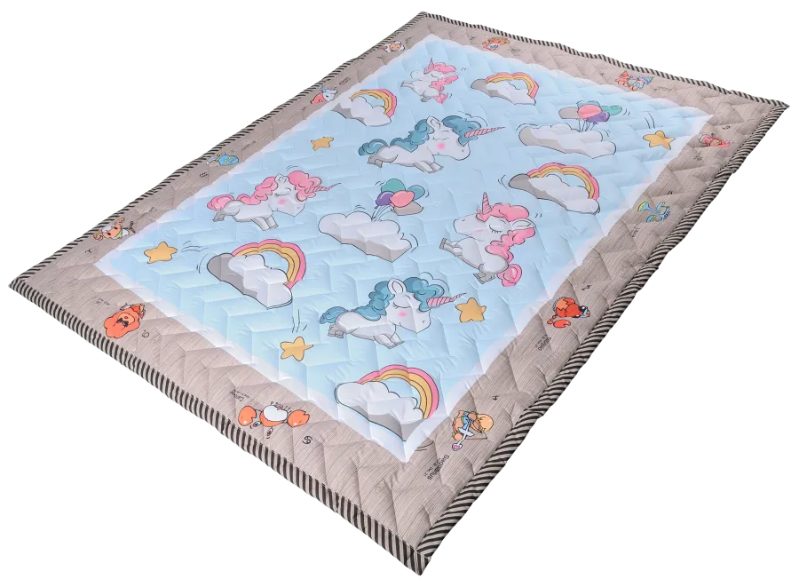 Farfello Складной детский стеганый коврик-одеяло Z1 (Единороги, голубой)