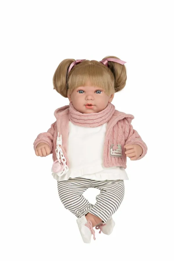 Кукла Arias ELEGANCE IRIA 45 см, смеется. В серо-розовой одежде, с соской