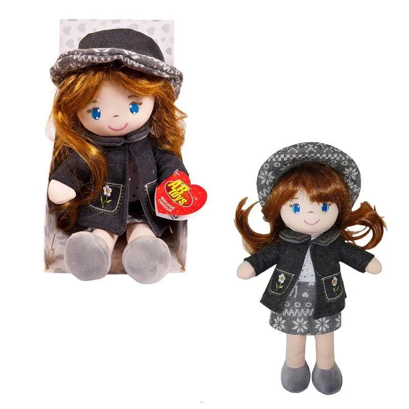 Кукла мягконабивная в серой шляпке и фетровом костюме, 36 см