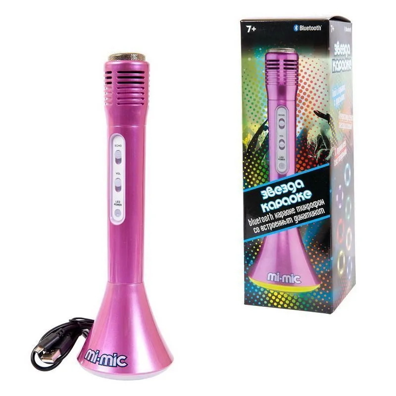 Микрофон "Звезда караоке" со встроенным динамиком, розового цвета
