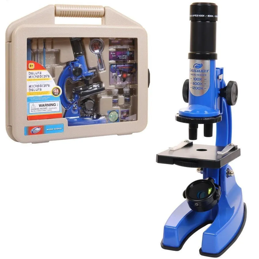 Набор для опытов EASTCOLIGHT с микроскопом в чемоданчике, синий, с увеличением 100x600x1200х 