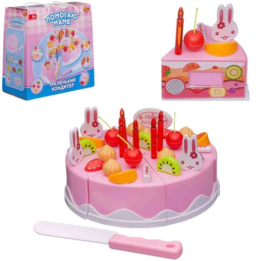 Помогаю Маме. Торт клубничный (розовый) в наборе с аксессуарами, 37 предметов, в коробке