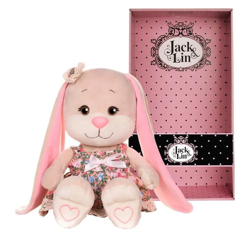 Зайка Jack&Lin в Летнем Платье с Цветным Принтом 25 см, мягкая игрушка, в коробке