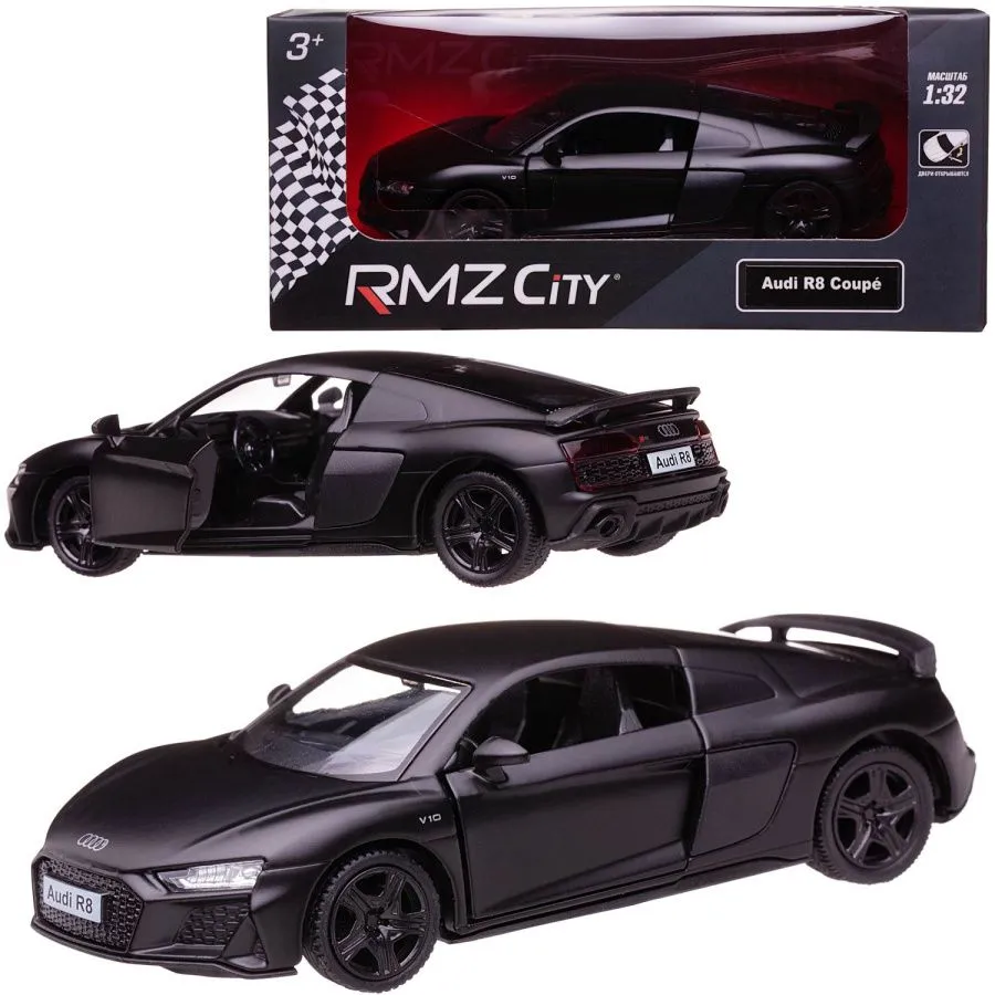 Машина металлическая RMZ City 1:32 Audi R8 2019, инерционная, черный матовый цвет
