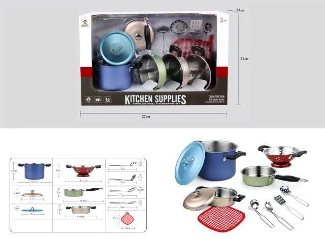 Посуда металлическая (разноцветная), в наборе 11 предметов