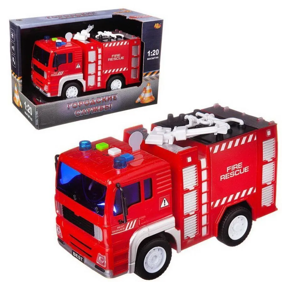 Машинка 1:20 "Пожарная машина" пластмассовая инерционная, со звуковыми и световыми эффектами.