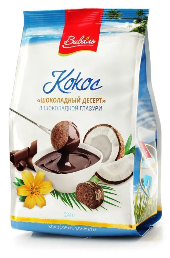 ВИВАЛЬ Кокос «Шоколадный десерт» в шоколадной глазури 240г