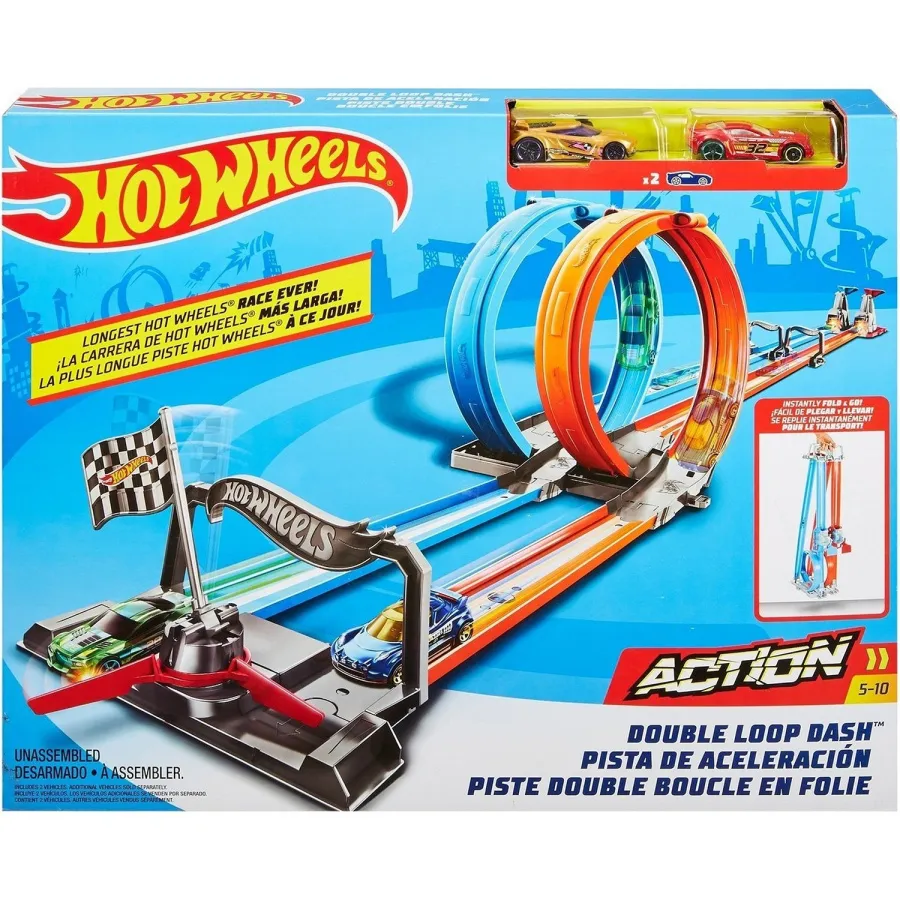 Игровой набор Hot Wheels Автотрек - Двойная петля, в наборе с 2 машинками масштаба 1:64