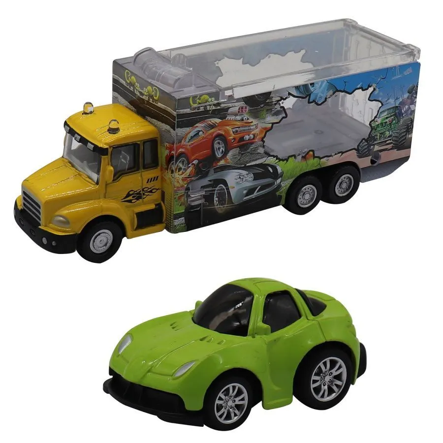 Набор грузовик + машинка die-cast  зеленая, спусковой механизм 1:60 Funky toys FT61055