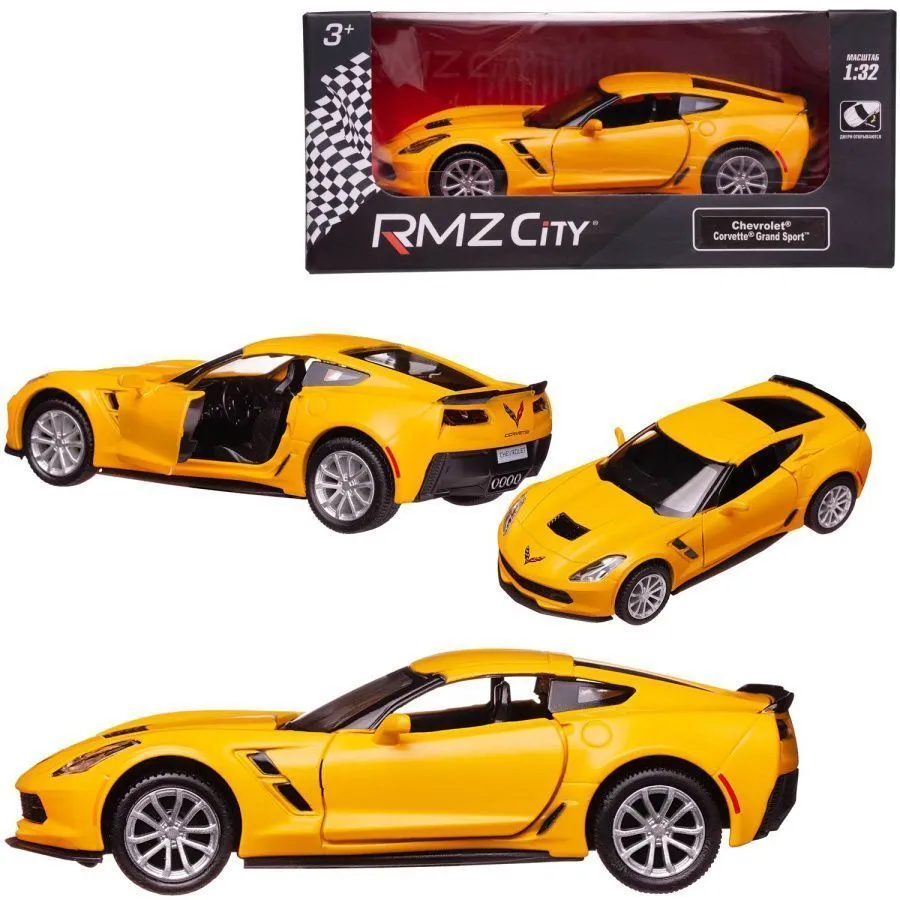 Машина металлическая RMZ City 1:32 Chevrolet Corvette Grand Sport, инерционная, желтый матовый цвет