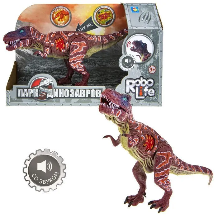 1TOY RoboLife игрушка Тираннозавр, звук. эффект, (3*AG3 входят в комп.) откр. коробка (24,5*7*16 см)