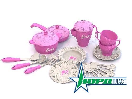 Barbie. Набор кухонной и чайной посудки (21 предмет в сетке) 11х22х22 см.