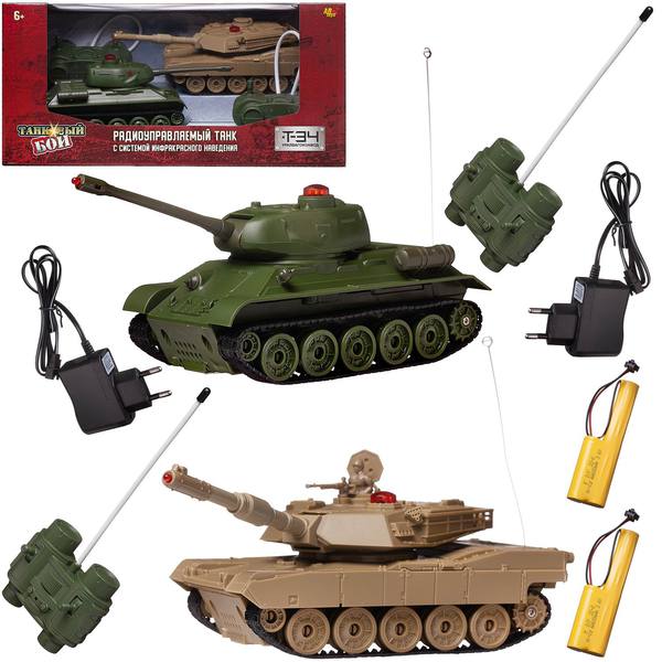 Танковый бой р/у, в наборе: 2 танка (Т34 и Абрамс), звуковые и световые эффекты, с зарядным устр-вом