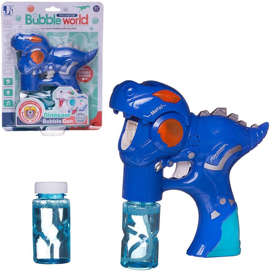 Мыльные пузыри "Пистолет-Динозавр с 2 банками мыльного раствора", синий, звук, свет