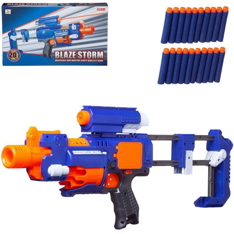 Бластер "Blaze Storm" синий с 20 мягкими пулями, электромеханический