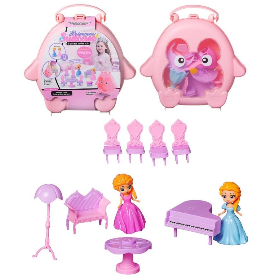 Набор игровой "Чемоданчик "Розовый совенок" с 2 куколками и мебелью , 20,5х5х21см
