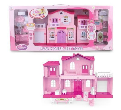Дом кукольный "Мой новый дом" с мебелью, средний, розовый, сборный, со звуковыми и световыми эффект.