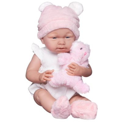 Пупс "Pure Baby" 40см, в белом с оборками боди, розовых пинетках и шапочке с плюшевым медвежонком