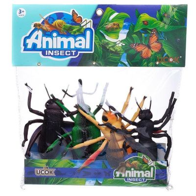 Набор игровой "Насекомые" (муравей, жук трубковерт, жук-носорог, пчела), длина фигурки 20см, в пакет
