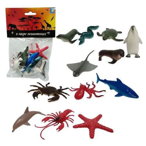 1toy "В мире животных" Набор игрушечных морских животных 12 шт х 5 см 