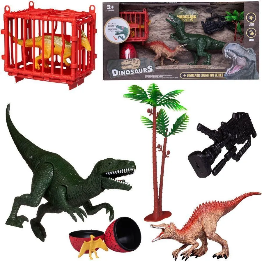 Набор игровой "Динозавры" (большой зеленый динозавр, 2 динозавра, аксессуары), свет, звук