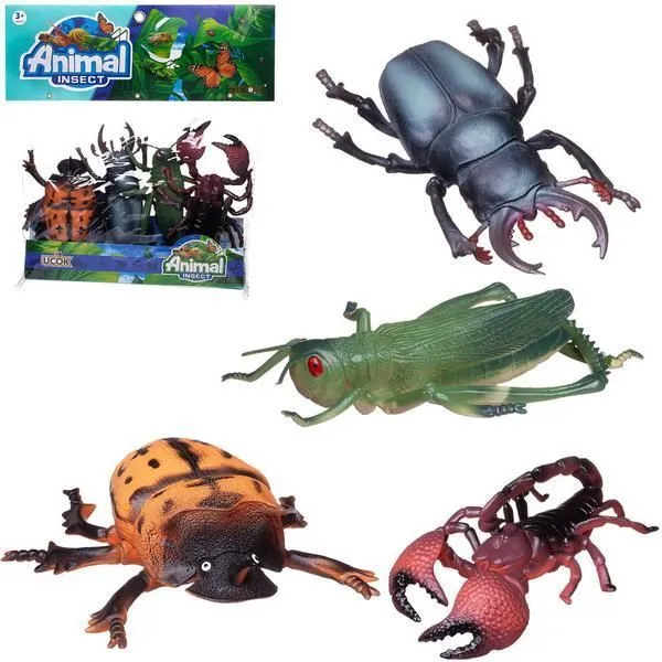 Набор игровой "Насекомые" (кузнечик, скорпион, жук-олень, колорадский жук), длина фигурки 20см, в па